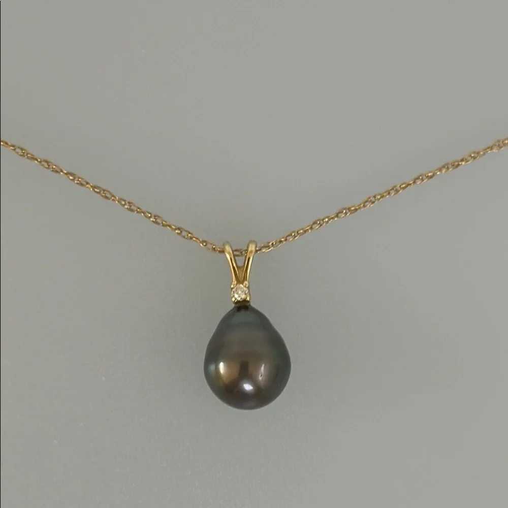 Mikimoto 14k real solid Gold Pearl Diamond Necklace - Picture 8 of 12